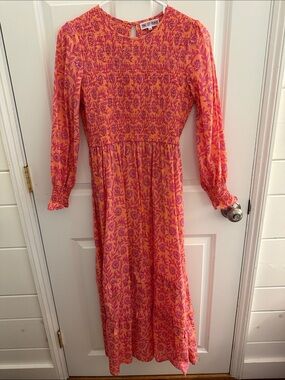 Pink City Prints Orange and Pink Floral Smocked Maxi Dress